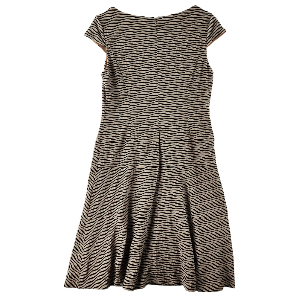 Anne Klein Fit and Flare Dress Women 12 Tan Black Zebra Textured Seersucker - Picture 6 of 12